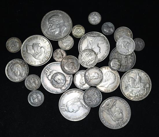 A small group of assorted coinage including Victoria crowns.